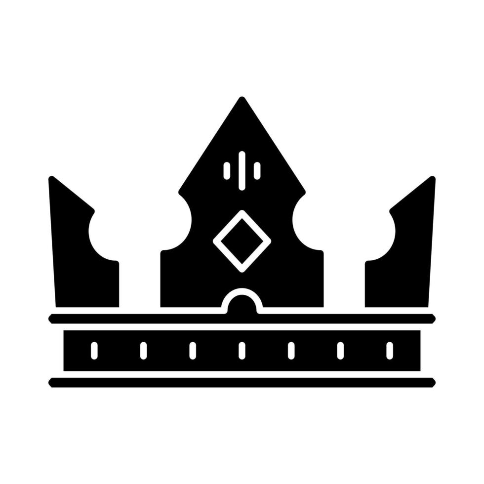 kroon van koning glyph icoon. symbool van macht. hoofddeksels voor monarch, prinses, koningin. heer schat. koninklijk embleem. silhouet symbool. negatieve ruimte. vector geïsoleerde illustratie