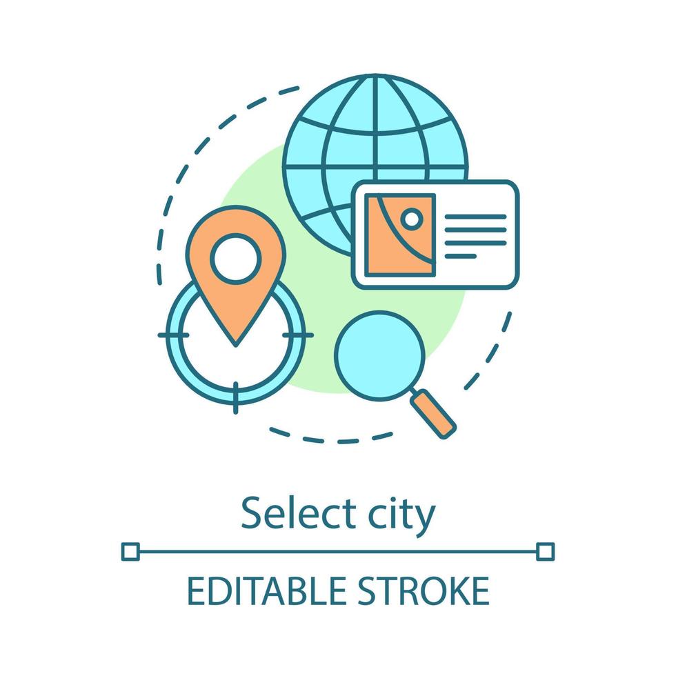 selecteer stadsconcept icoon. vakantie plannen. zelfgeplande reis. reis plannen. reisbestemmingen, route idee dunne lijn illustratie. vector geïsoleerde overzichtstekening. bewerkbare streek