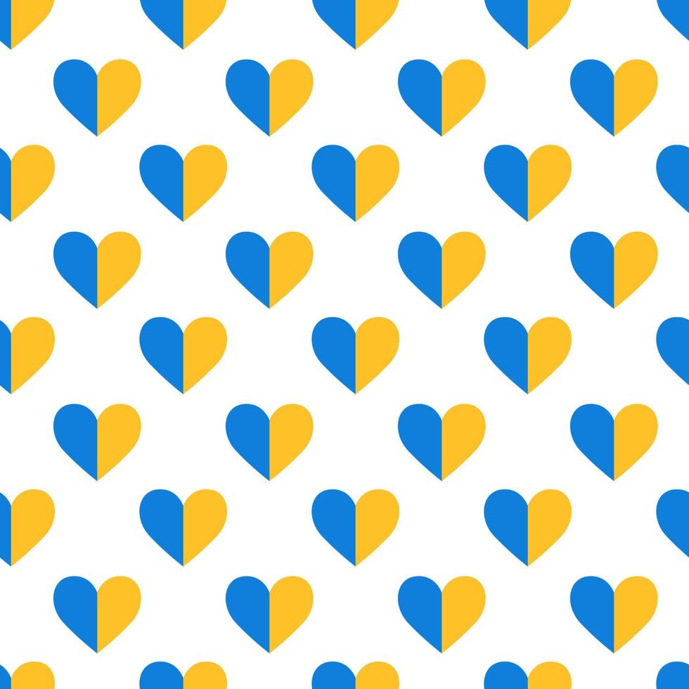 Oekraïne vlag blauwe en gele kleuren. hart vorm. vrede, liefde, vriendschap. naadloos patroon, textuur, behang. geïsoleerd op een witte bewerkbare achtergrond. inpakpapier. plat vectorontwerp. vector
