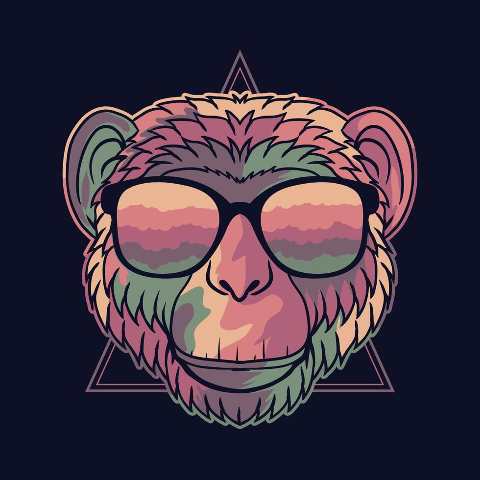 chimpansee kleurrijke dragen van een bril vectorillustratie vector