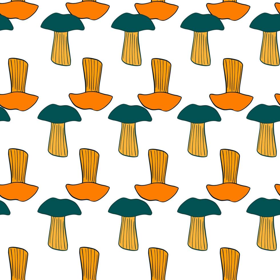 naadloos patroon met paddestoelen. achtergrond van bos herfst groente in doodle stijl. vector