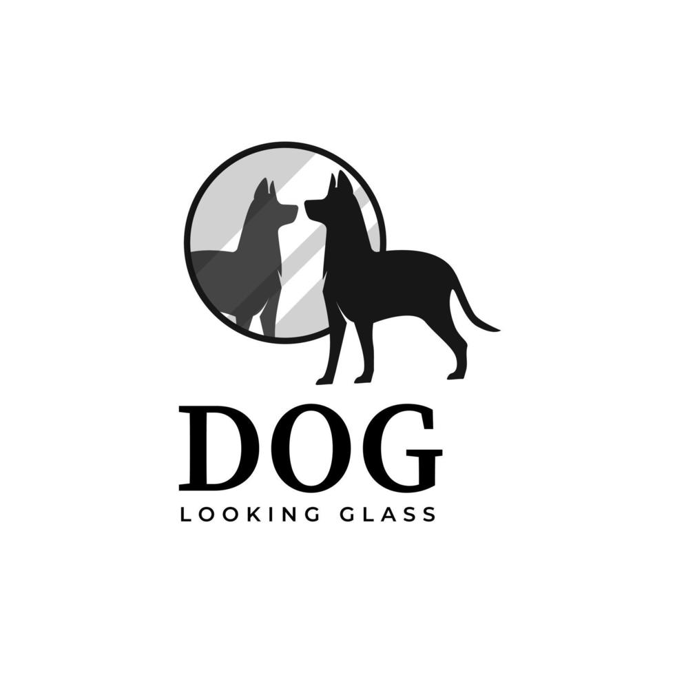 silhouetillustratie van nieuwsgierige hond die in de spiegel kijkt, afbeelding van een hond in de spiegel vectorontwerp vector