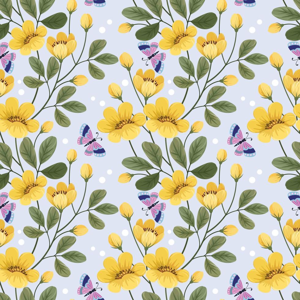 gele bloemen en vlinder naadloos patroon. vector