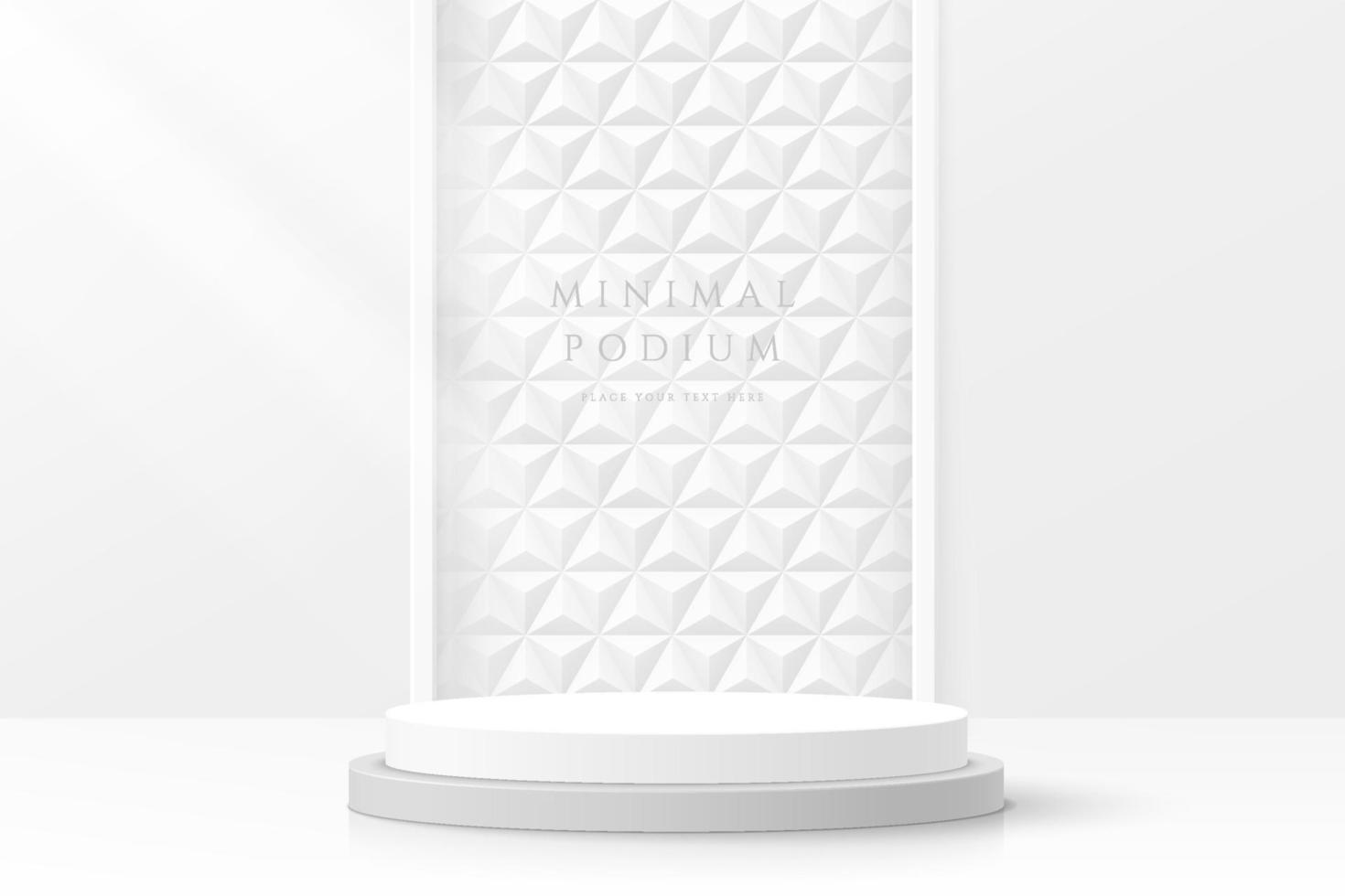 abstracte schone witte 3d ruimte met realistisch wit cilindervoetstukpodium en geometrische patroonachtergrond. minimale scène voor weergave van mockupproducten. vector geometrische vormen ontwerp. podium vitrine.