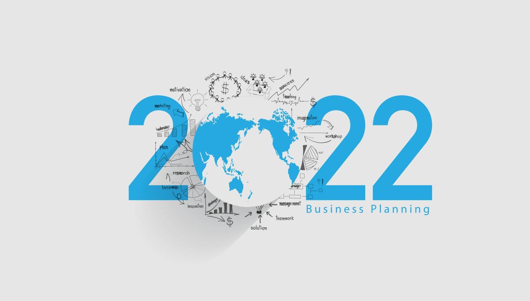 wereld economie 2022 nieuwjaar zakelijk succes strategie plan idee, creatief denken tekening grafieken en grafieken, inspiratie concept, vectorillustratie vector