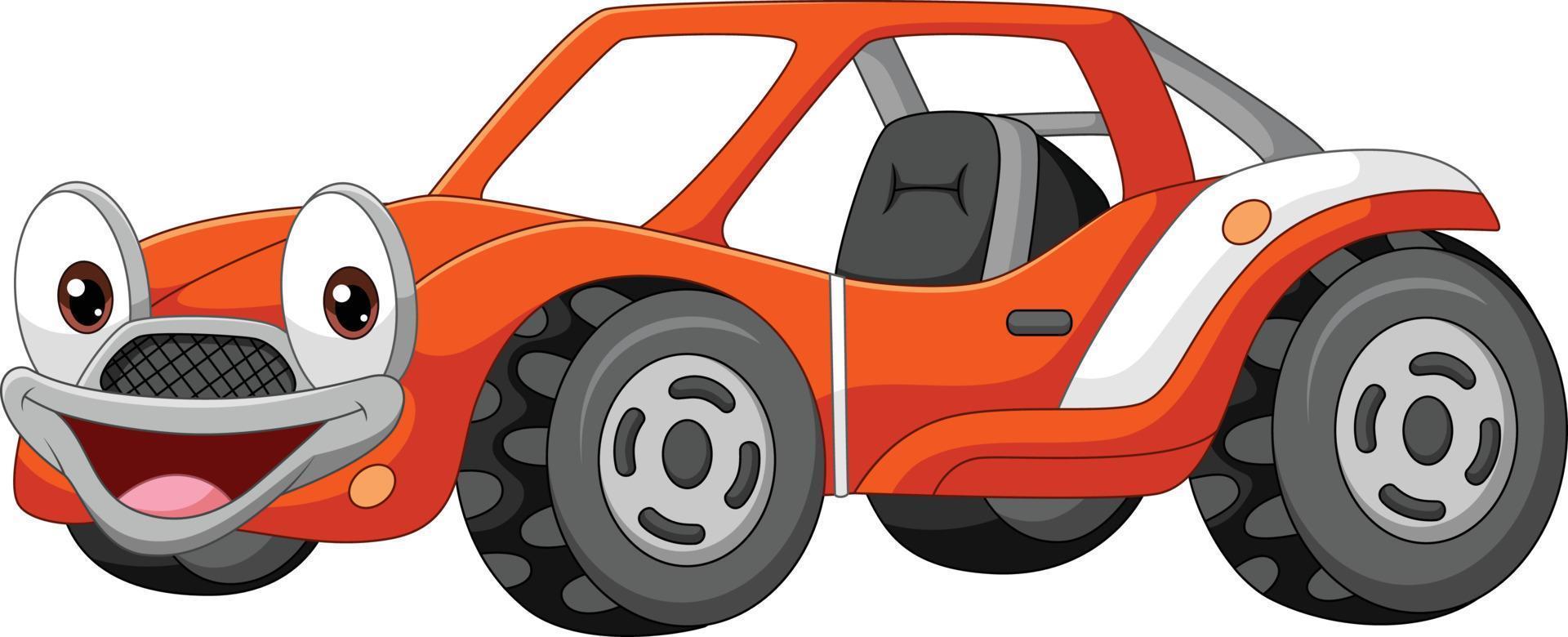 cartoon lachende oranje buggy auto mascotte vector