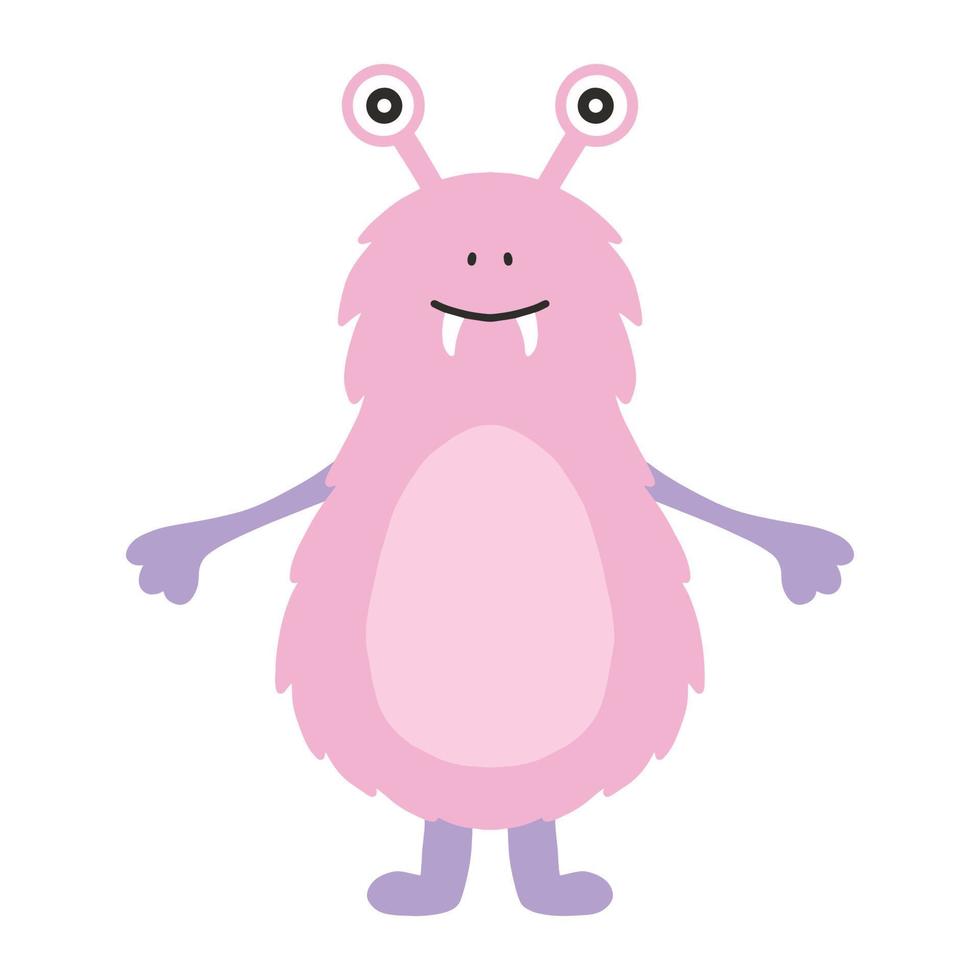 kinderachtig schattig monster. roze monster. getekende vreemdeling. vectorillustratie. vector