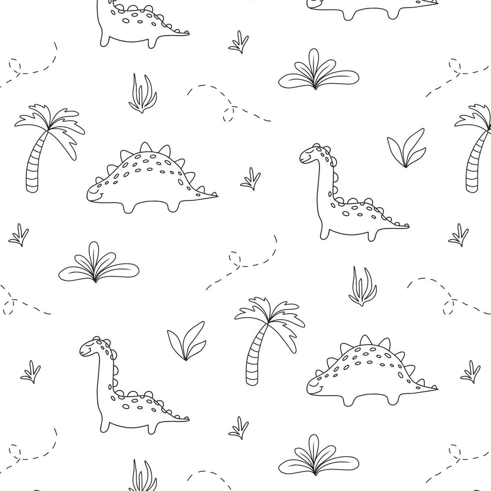 kinderachtig patroon met dinosaurussen. handgetekende patroon met schattige dino. vectorillustratie. het patroon is geschikt voor stoffen, inpakpapier en prints. doodle stijl. vector