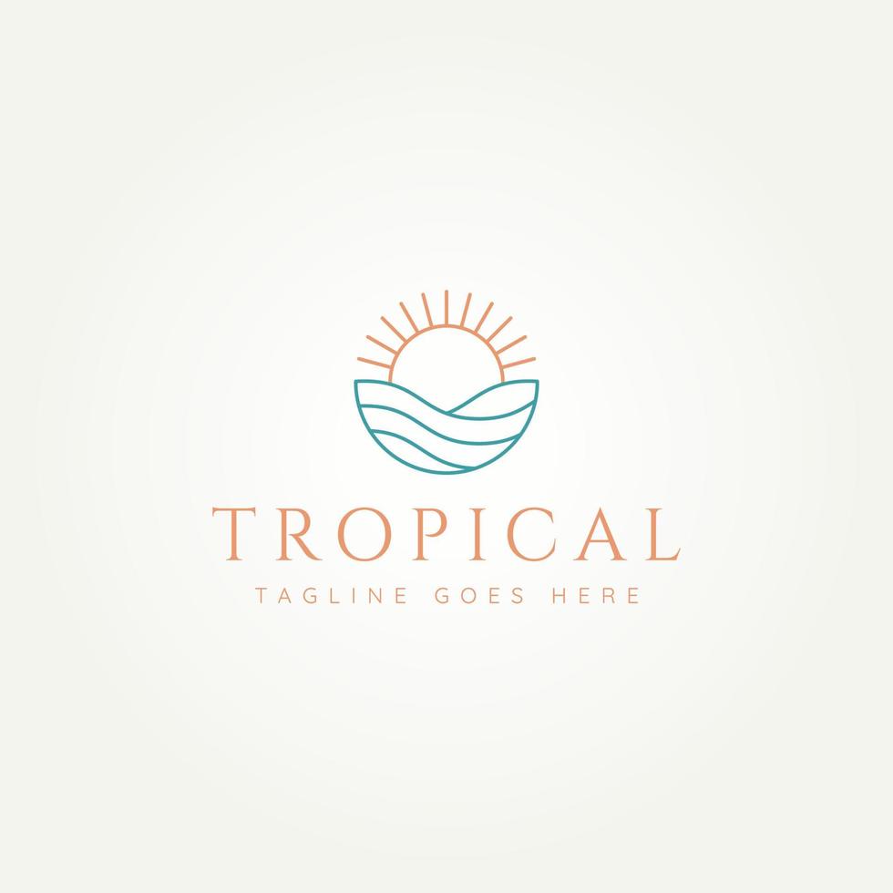 tropische oceaan eenvoudig lijntekeningen logo-ontwerp vector