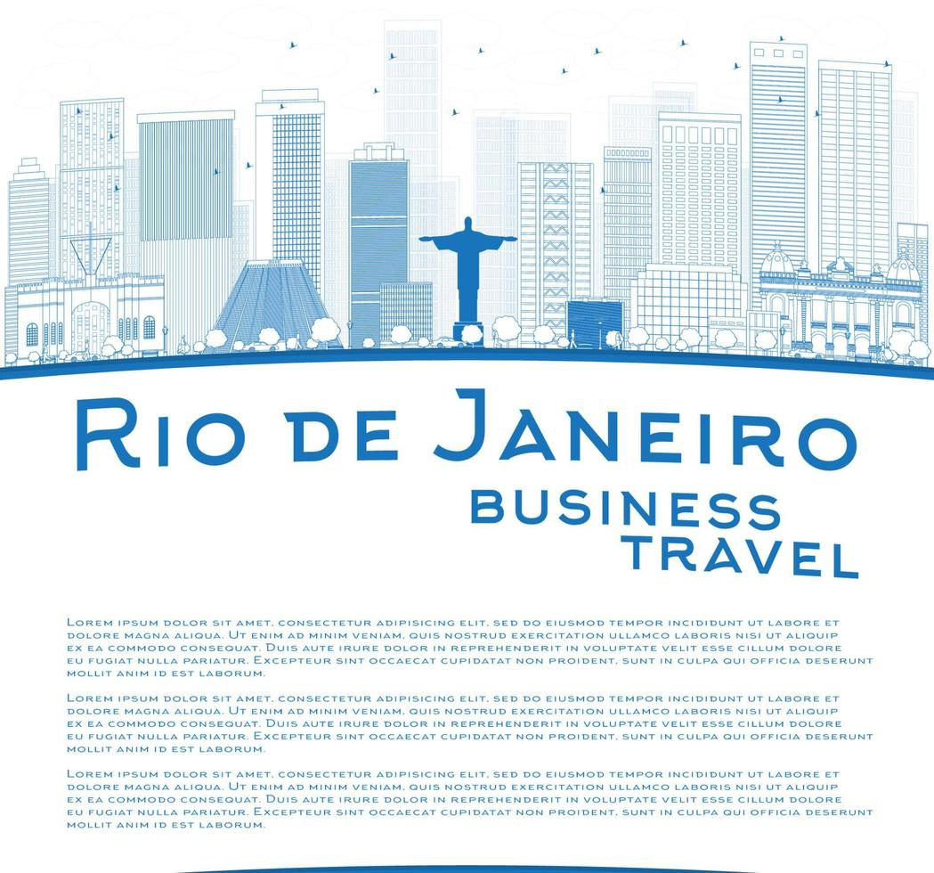 schets de skyline van rio de janeiro met blauwe gebouwen en plaats voor tekst. vector