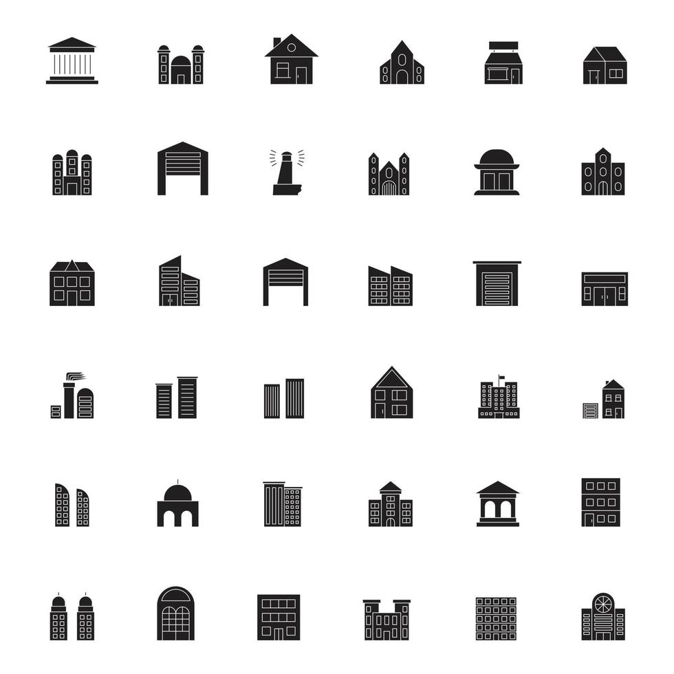 gebouw zwart pictogram set silhouet vector