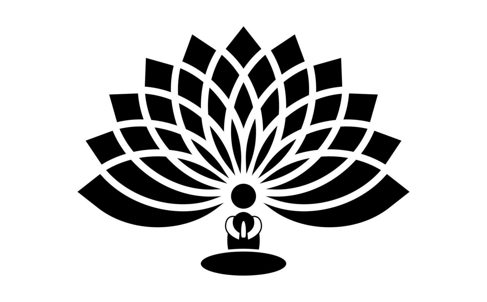 silhouet van man zittend op een lotusbloem achtergrond, bloem van het leven. heilige geometrie. symbool van harmonie en evenwicht. teken van zuiverheid. zevende chakra yoga ontwerp vector geïsoleerd op witte achtergrond