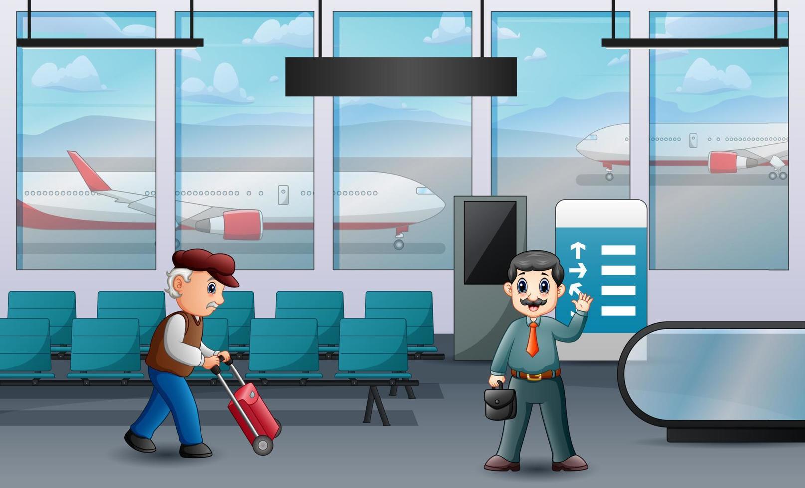 illustratie van luchthaveninterieur met passagiersconcept vector