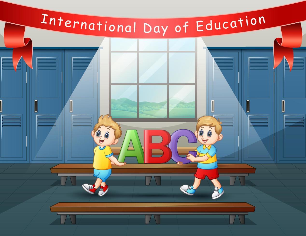 internationale dag van het onderwijs met kinderen met abc letter vector