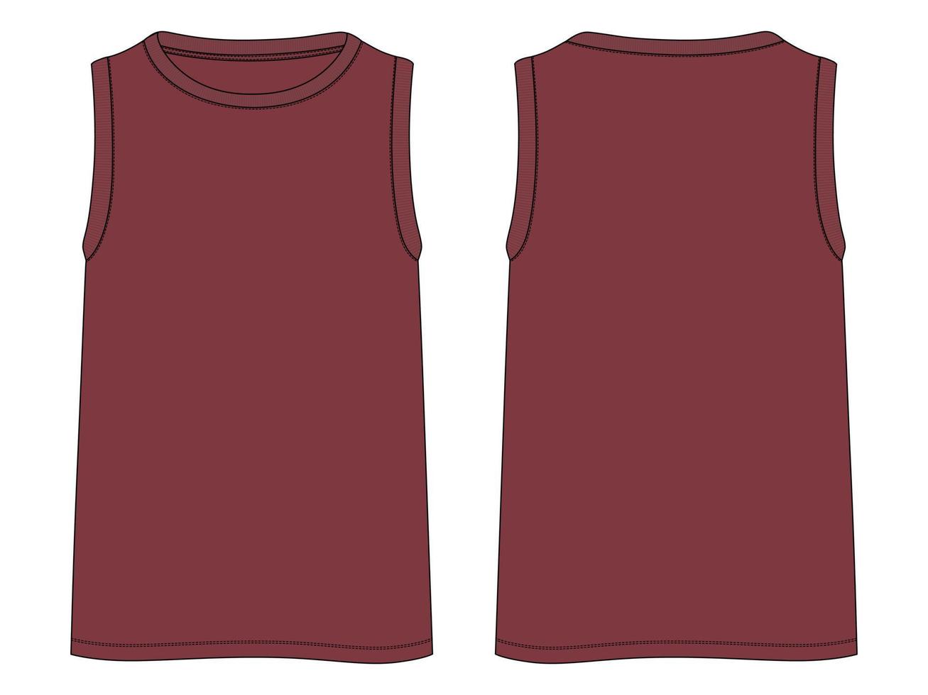 tank tops technische mode platte schets vector illustratie rode kleur sjabloon voor- en achterkant uitzicht. kledingtanktops mock-up voor heren en jongens.