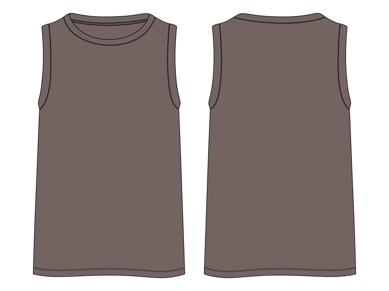 tank tops technische mode platte schets vector illustratie kaki kleur sjabloon voor- en achterkant uitzicht. kledingtanktops mock-up voor heren en jongens.