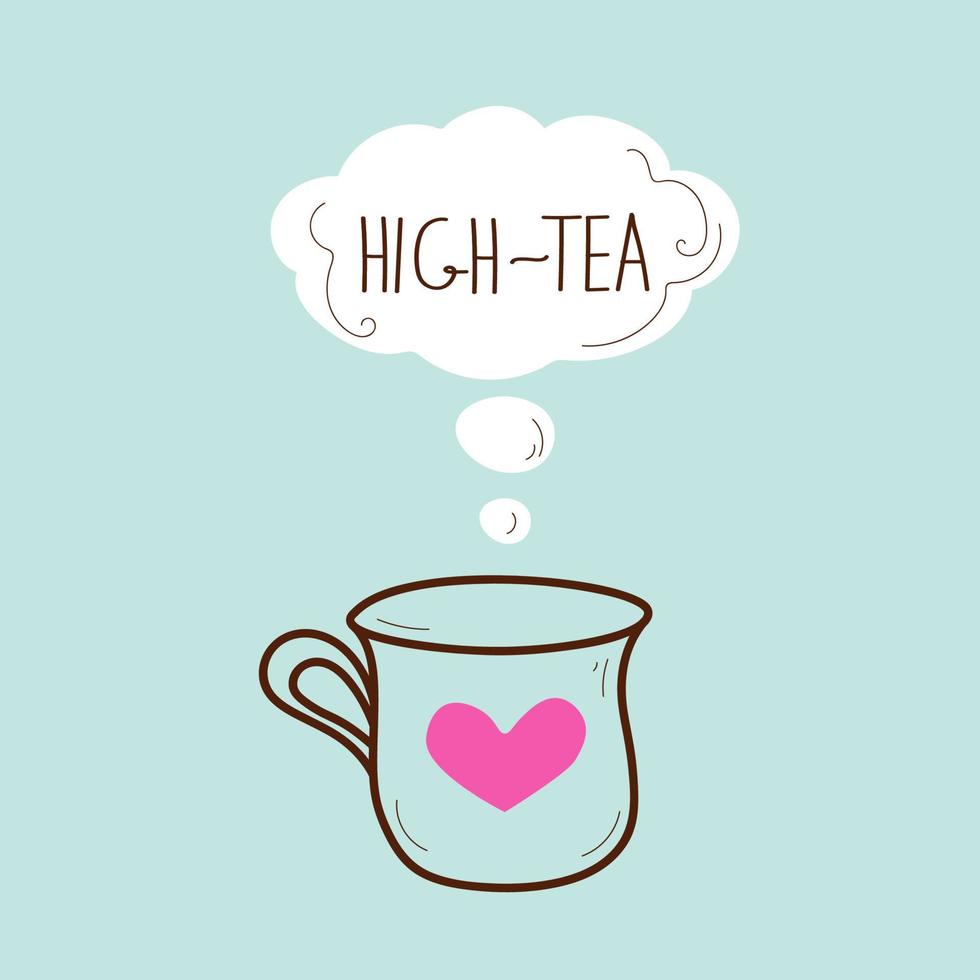 high tea pictogram, schattig theekopje doodle schets hand getekende vector design.
