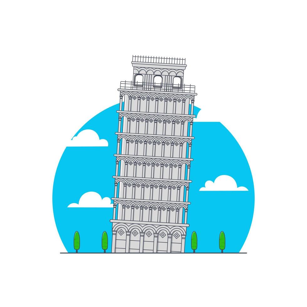 pisa toren flat illustratie cartoon icoon vector