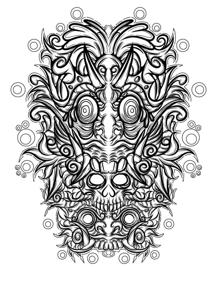 hand getekende Balinese barong vector ontwerp kleuren op witte achtergrond