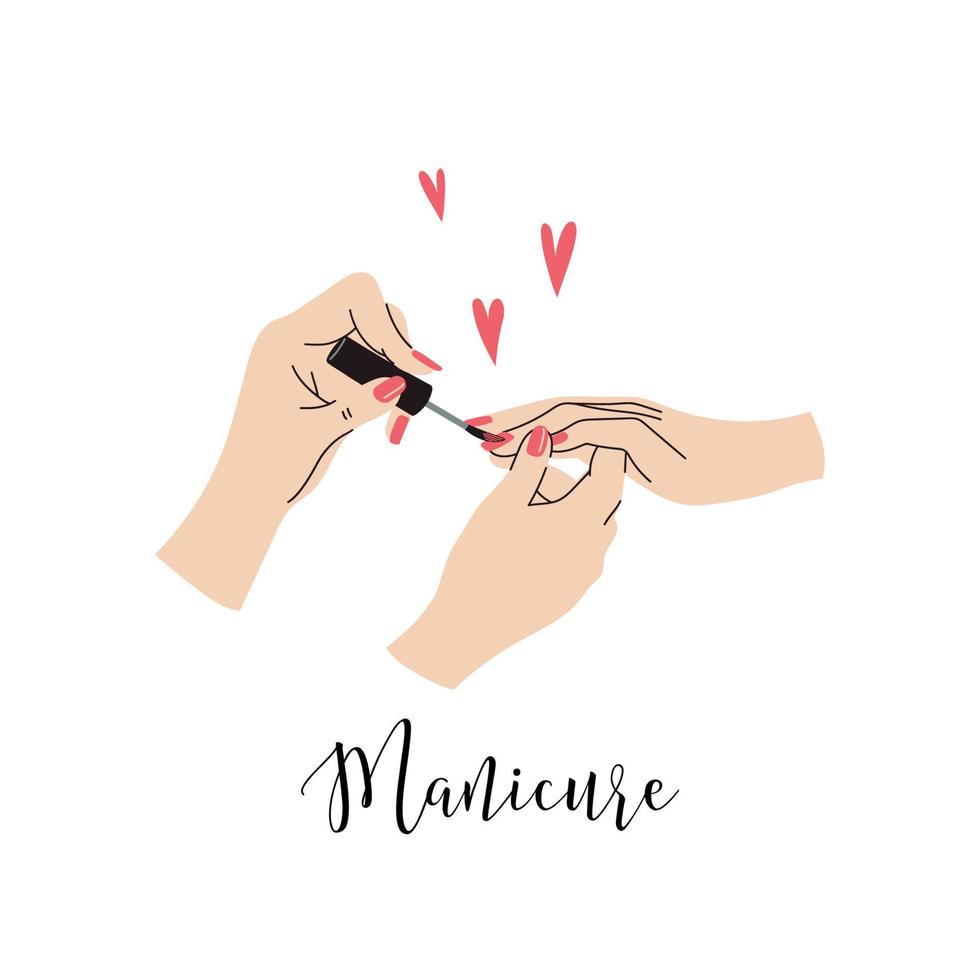 vrouwelijke handen schilderen en polijsten van nagels. manicure-concept. doodle vectorillustratie vector