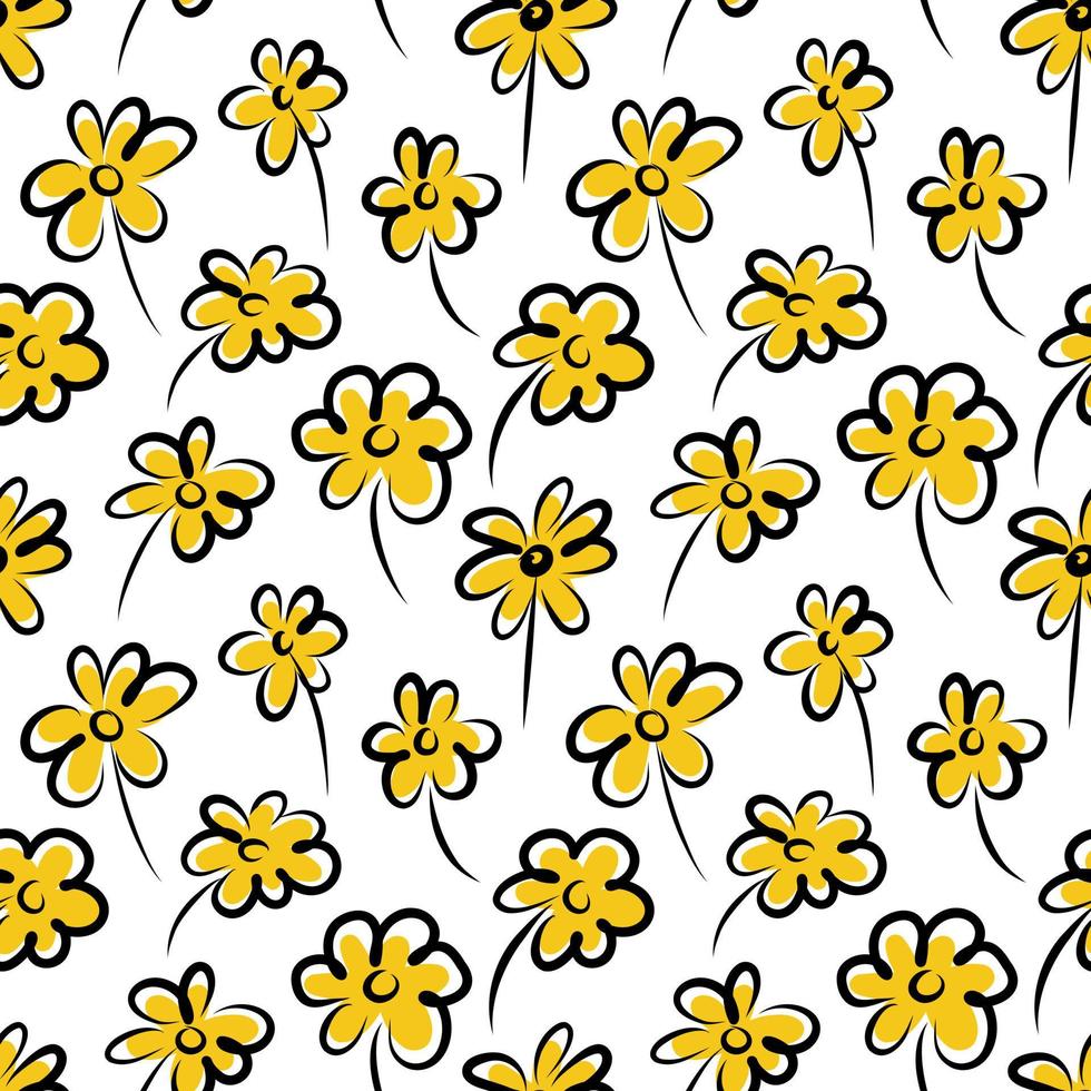 naadloos patroon van gele wilde bloemen op een witte achtergrond vector