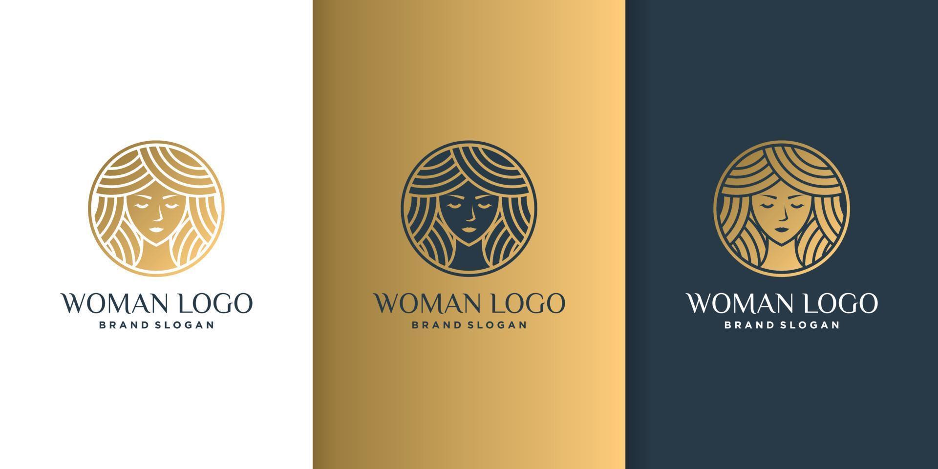 vrouw logo met gouden concept premium vector