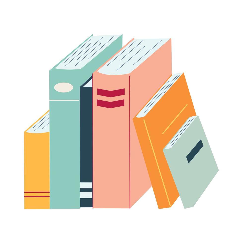 wereldboekdagconcept, studeren, leren. stapel boeken in cartoon vlakke stijl. vectorillustratie van handgetekende educatieve, encyclopedieën, planner. vector