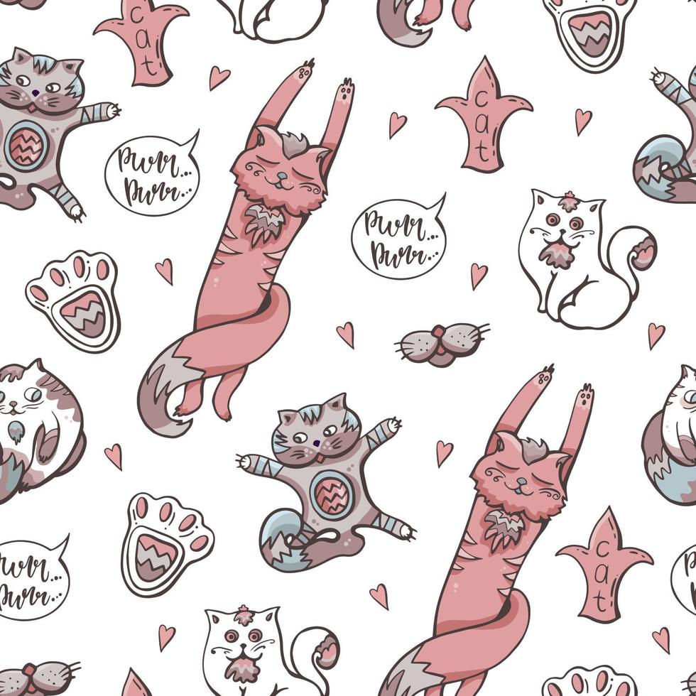 schattige katten naadloze patroon. handgetekende illustratie voor kinderen. vectorachtergrond. vector