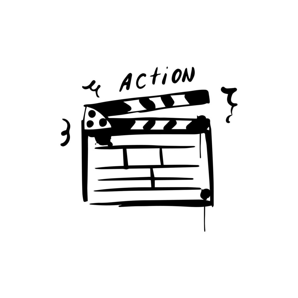 film Filmklapper schets. filmset klepel voor bioscoopproductie. actie. handgetekende pictogram in vector doodle stijl.