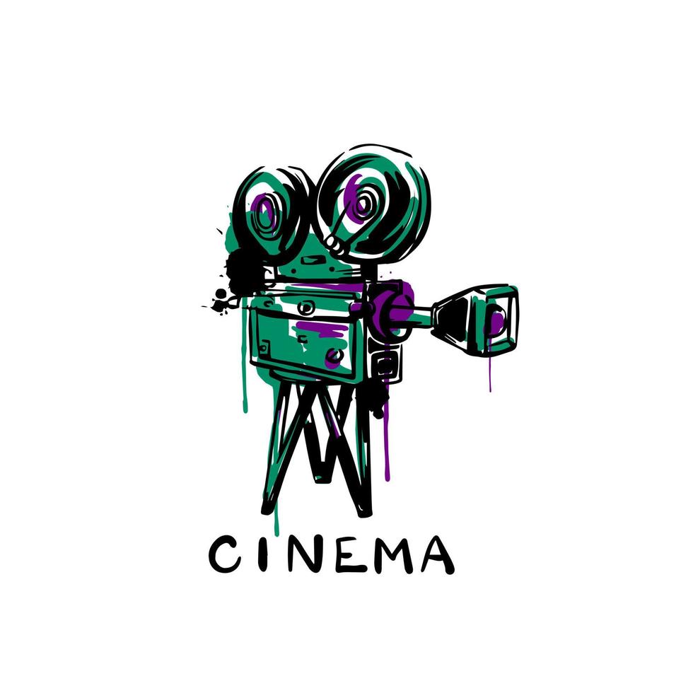 vintage filmcamera schets op een witte geïsoleerde achtergrond. handgetekende vectorillustratie. vector