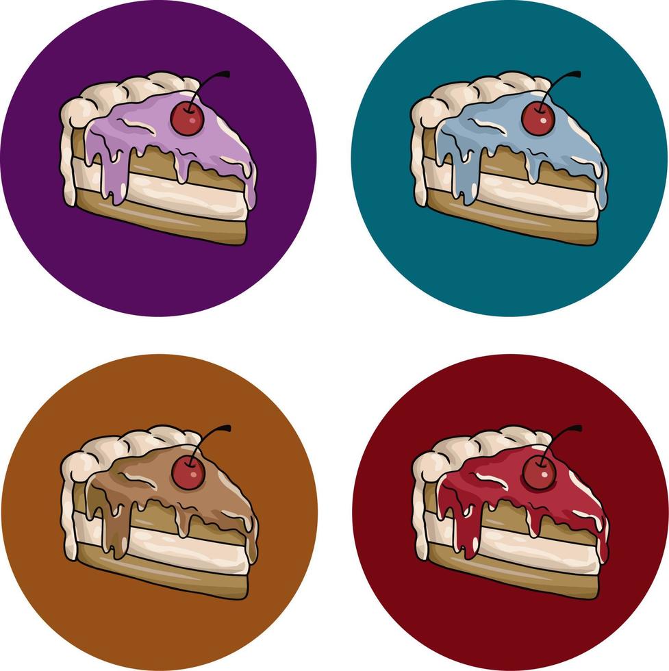 mooie heerlijke stukjes cake met korst, kers en kers. vectorillustratie voor verpakkingen en ansichtkaarten, logo's, pictogrammen vector