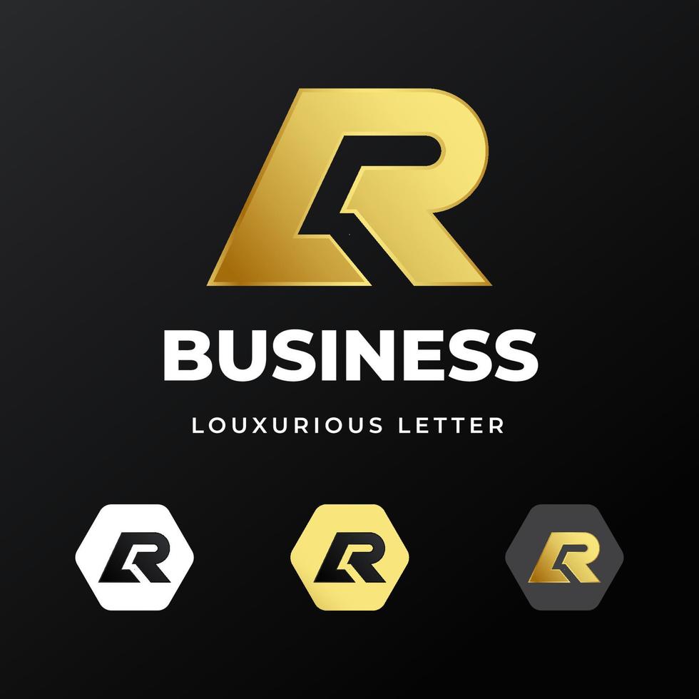 eerste letter r logo sjabloonontwerp met gouden gradiënt concept luxe voor zakelijk bedrijf vector