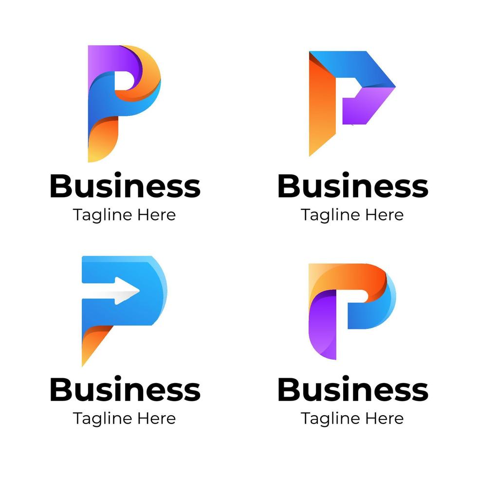 grote bundel set van kleurrijke letter p logo-ontwerp. vector ontwerpelement, met verscheidenheid p logo kleurovergang stijlelement, uithangbord, logo's, identiteit, vectorillustraties.