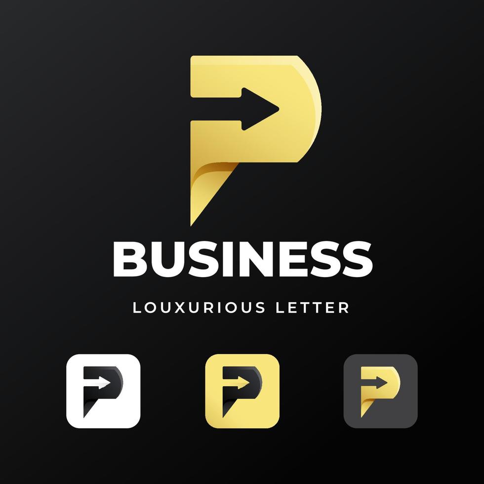 eerste letter p logo sjabloonontwerp met gouden gradiënt concept luxe voor zakelijk bedrijf vector