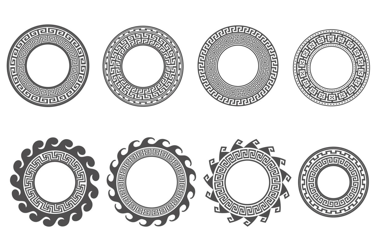 cirkel Griekse frames. ronde meanderranden. decoratie elementen patronen. vectorillustratie geïsoleerd op een witte achtergrond vector