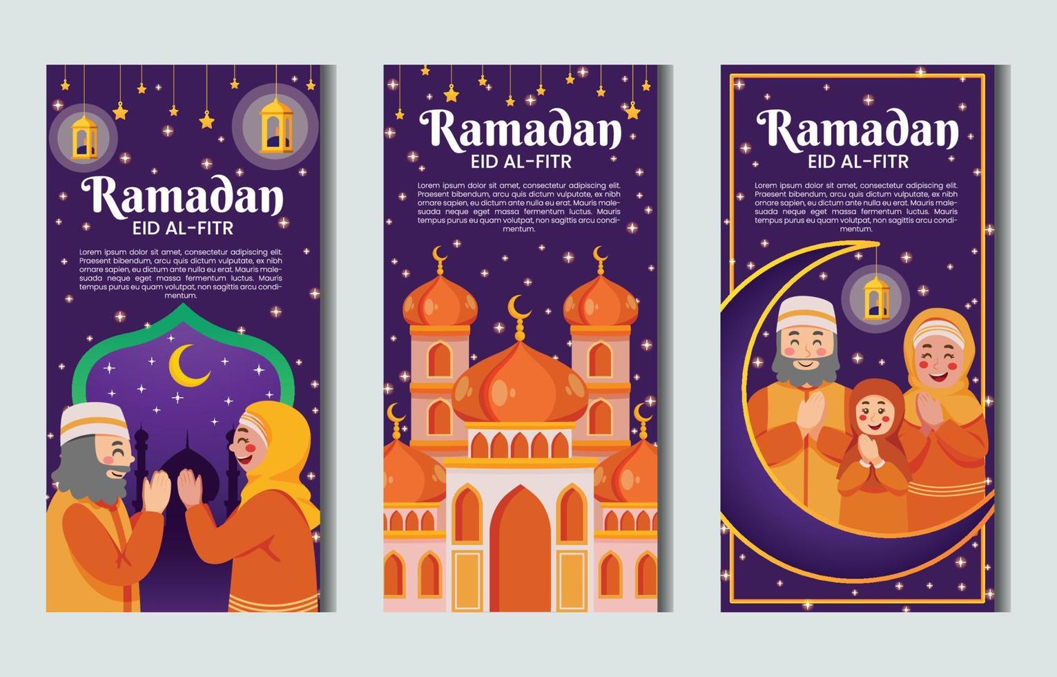 eid al fitr ramadan met paars en oranje vector