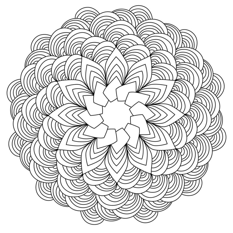 contourmandala met symmetrische bogen en golvende lijnen, anti-stress kleurplaat met sierlijke patronen vector