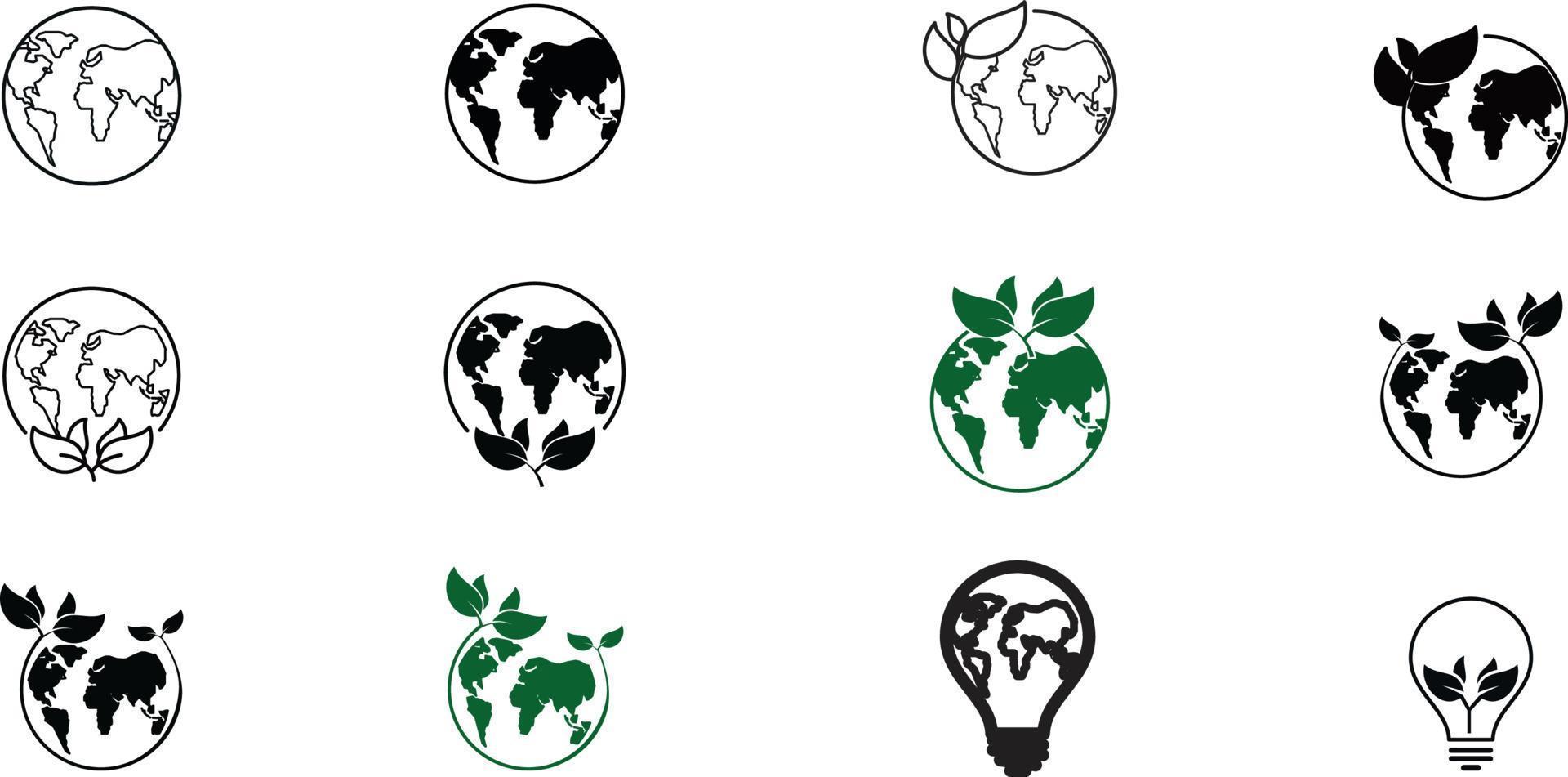 globe blad ecologie pictogram vector logo ontwerpsjabloon