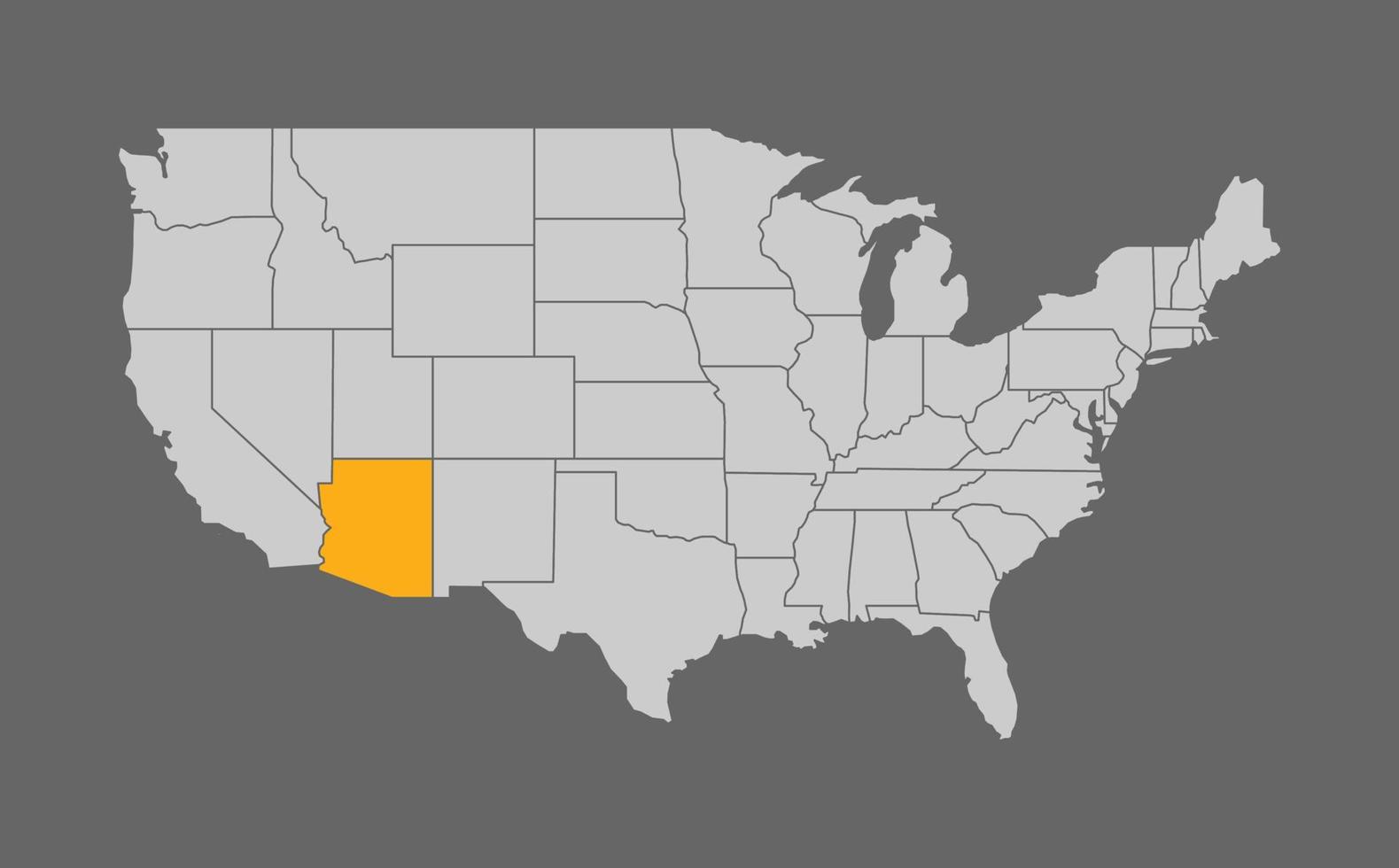 kaart van de verenigde staten met arizona hoogtepunt op grijze achtergrond vector