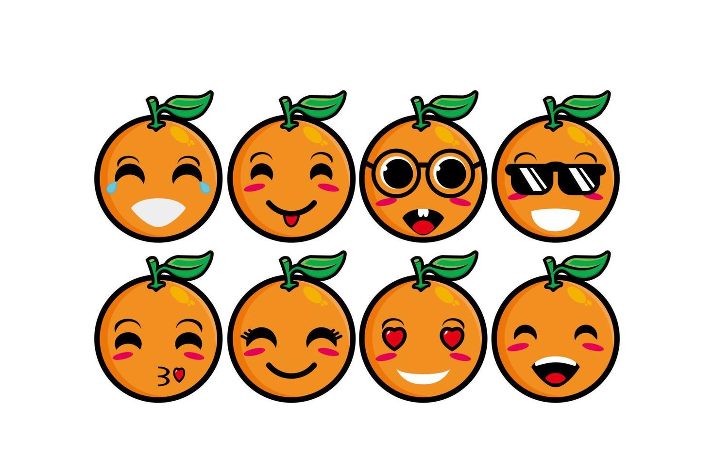 schattige lachende grappige oranje set collection.vector platte cartoon gezicht karakter mascotte illustratie .isolated op witte achtergrond vector