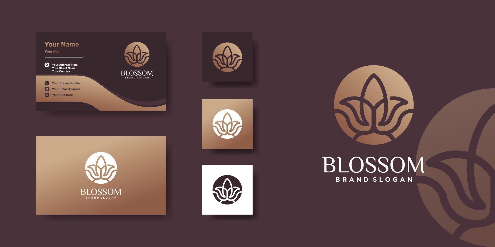 bloesemlogo met creatief concept en visitekaartjeontwerp premium vector