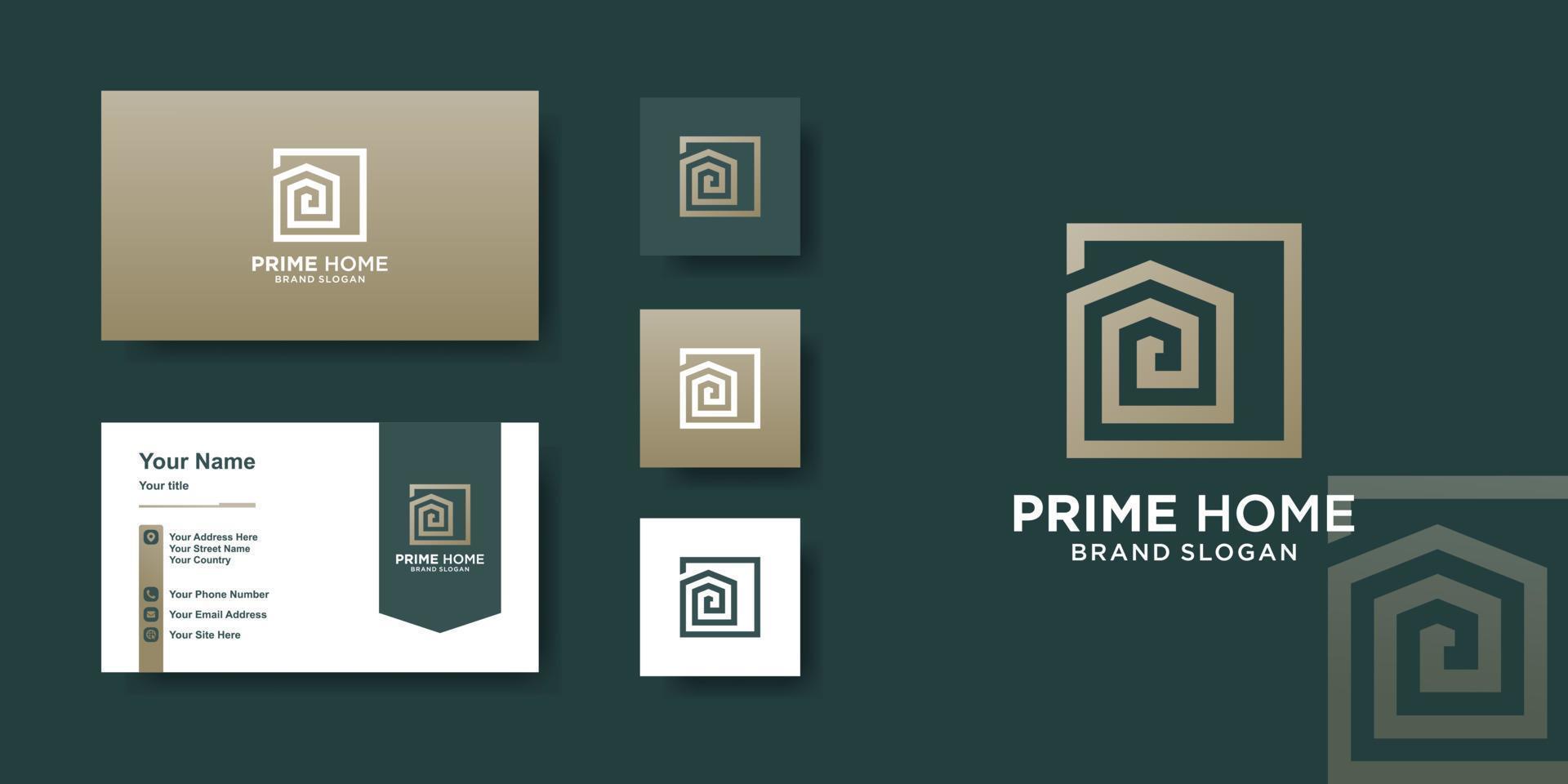 huis logo sjabloon met creatieve lijn kunststijl en visitekaartje ontwerp premium vector