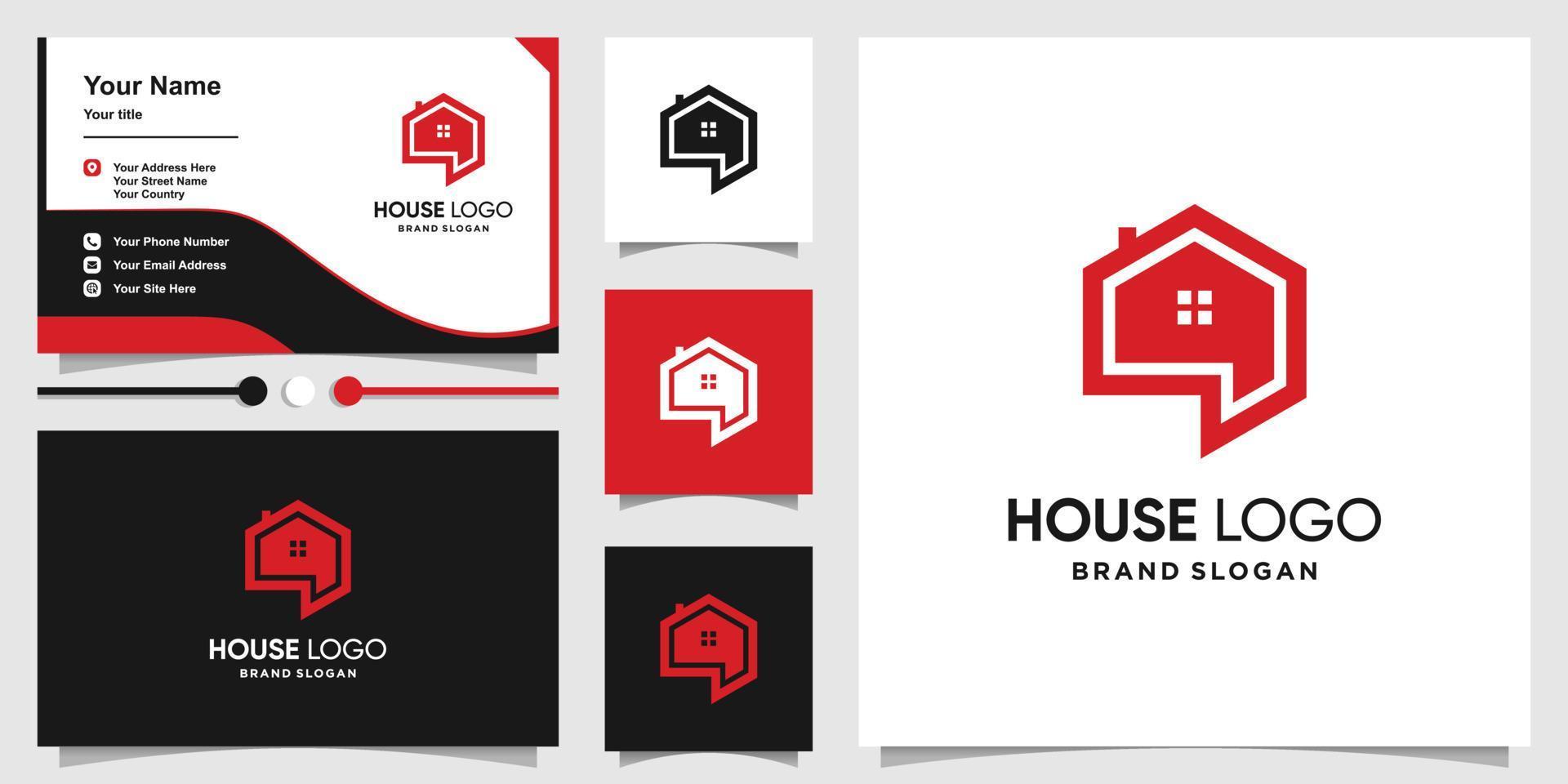 praten huis logo en visitekaartje ontwerp premium vector