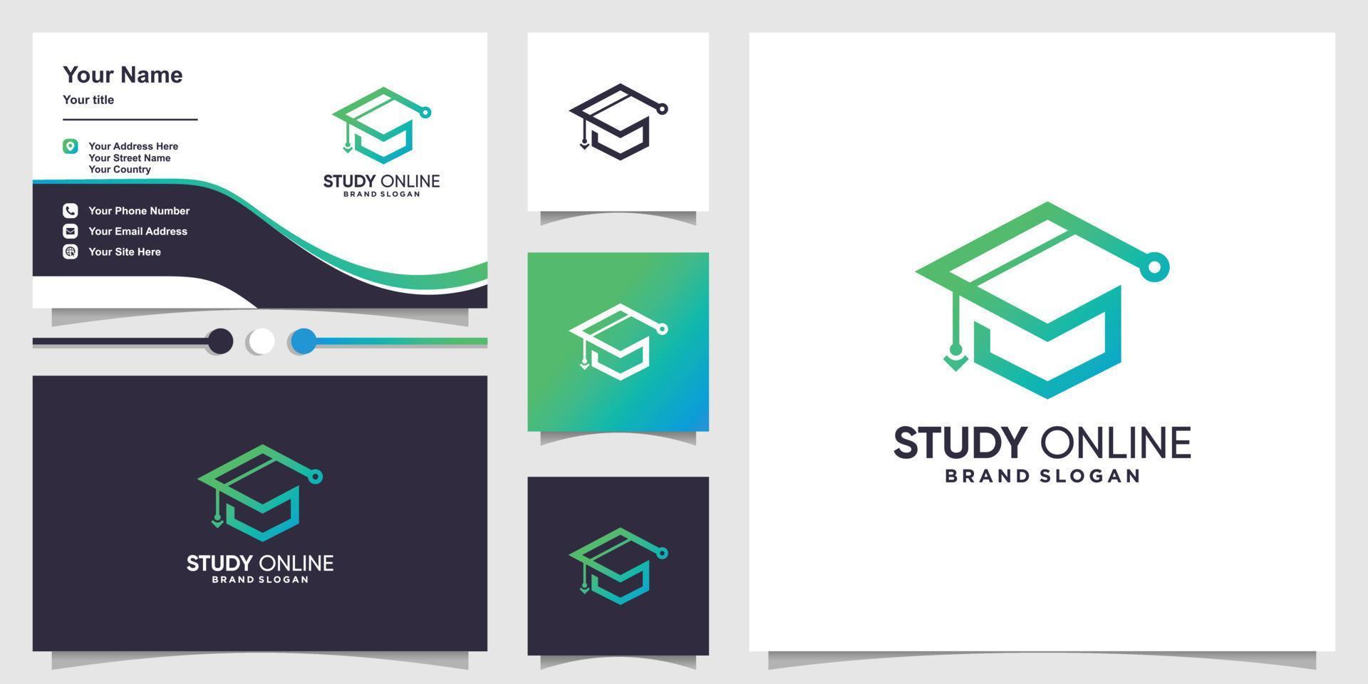 studeer online logo met creatief modern concept en visitekaartjeontwerp premium vector