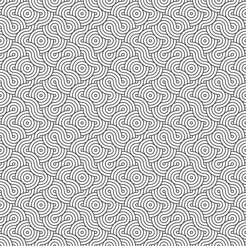 abstracte krullen golvende lijnen vorm overlappende cirkels geometrische naadloze patroon, gebruik voor sjabloon, materiaal, element, ornament achtergrond. vector