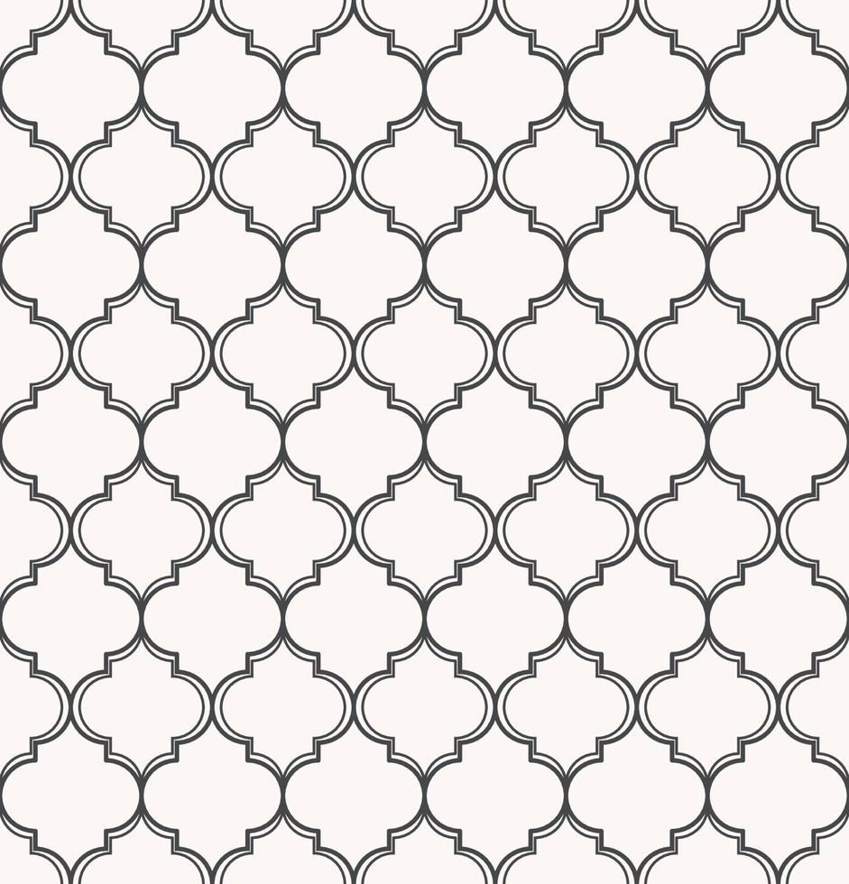 Marokkaanse trellis of geometrische quatrefoil naadloze patroon met zwarte en witte crème kleur achtergrond. gebruik voor stof, textiel, hoes, interieurdecoratie-elementen, verpakking. vector