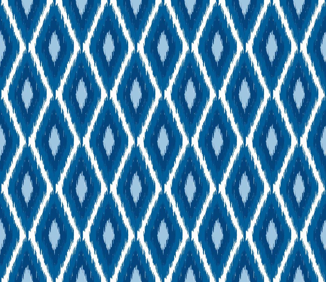 eenvoudige ikat geometrische vormen naadloze patroon traditionele stijl met blauwe kleur achtergrond. vector