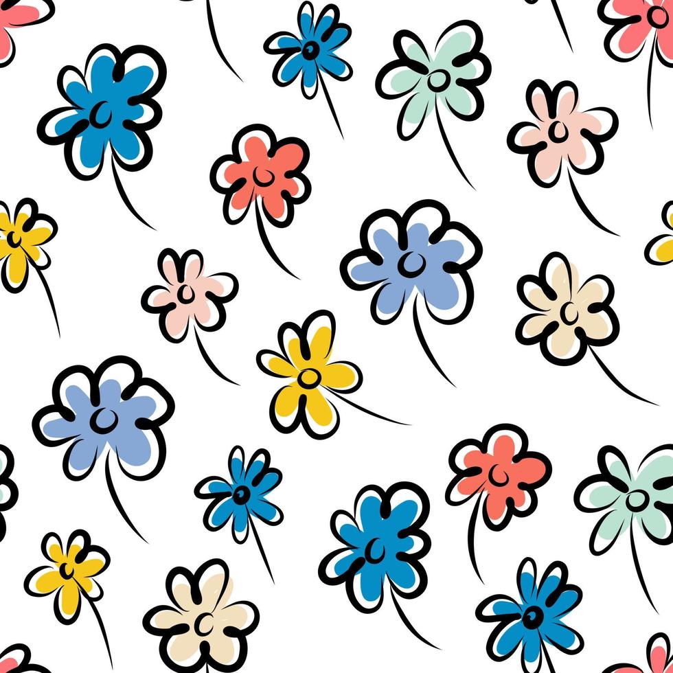 naadloos patroon van veelkleurige wilde bloemen op een witte achtergrond vector