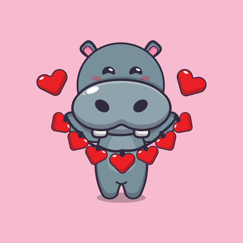 schattig nijlpaard key stripfiguur met liefdesdecoratie vector