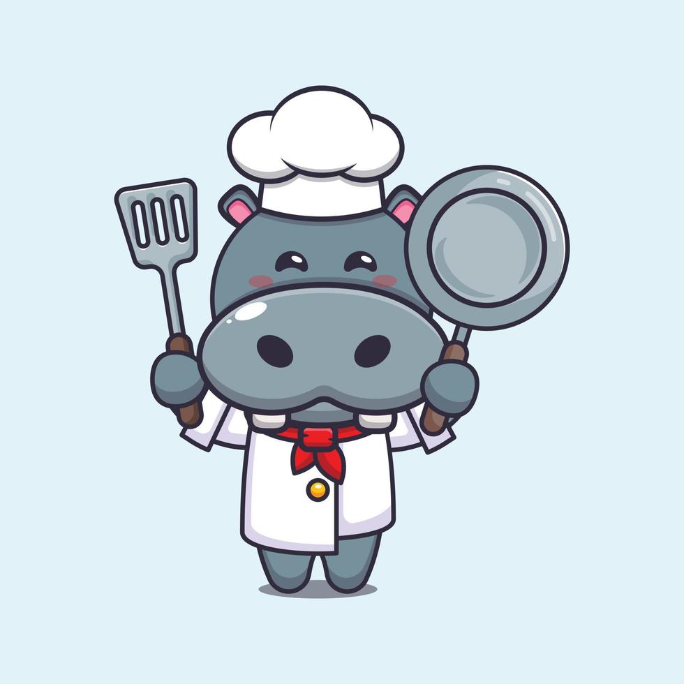 schattig nijlpaard chef-kok mascotte stripfiguur vector